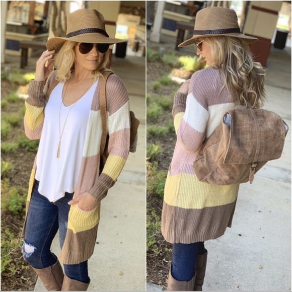 Infinity Raine Sweaters - LAST ONE!Color Block Sweater Cardigan with Pockets